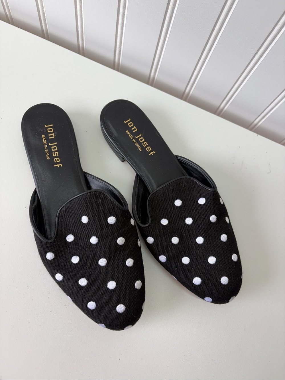 Jon Josef Black Polka Dot Slip-On Mules